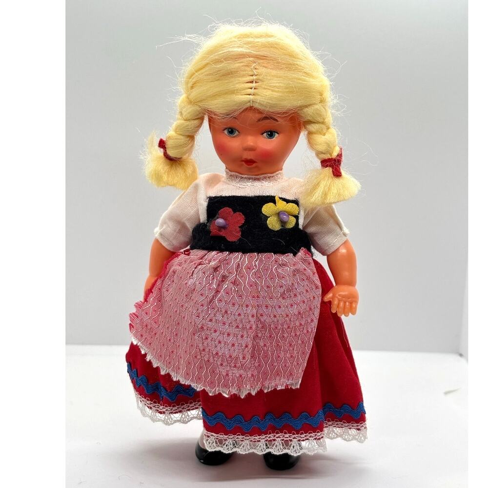 Vintage German Doll in Traditional Dress, 6" Tall, Plastic